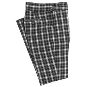 Mens Gurkha Pants Black White Plaid Wool Slim High Waist Flat Front Trousers 34